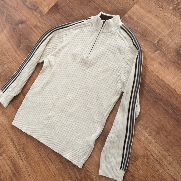 VINTAGE Y2K XG Boy's L Cotton Ribbed Quarter Zip Sweater Striped Sleeve 90’s - Picture 7 of 12